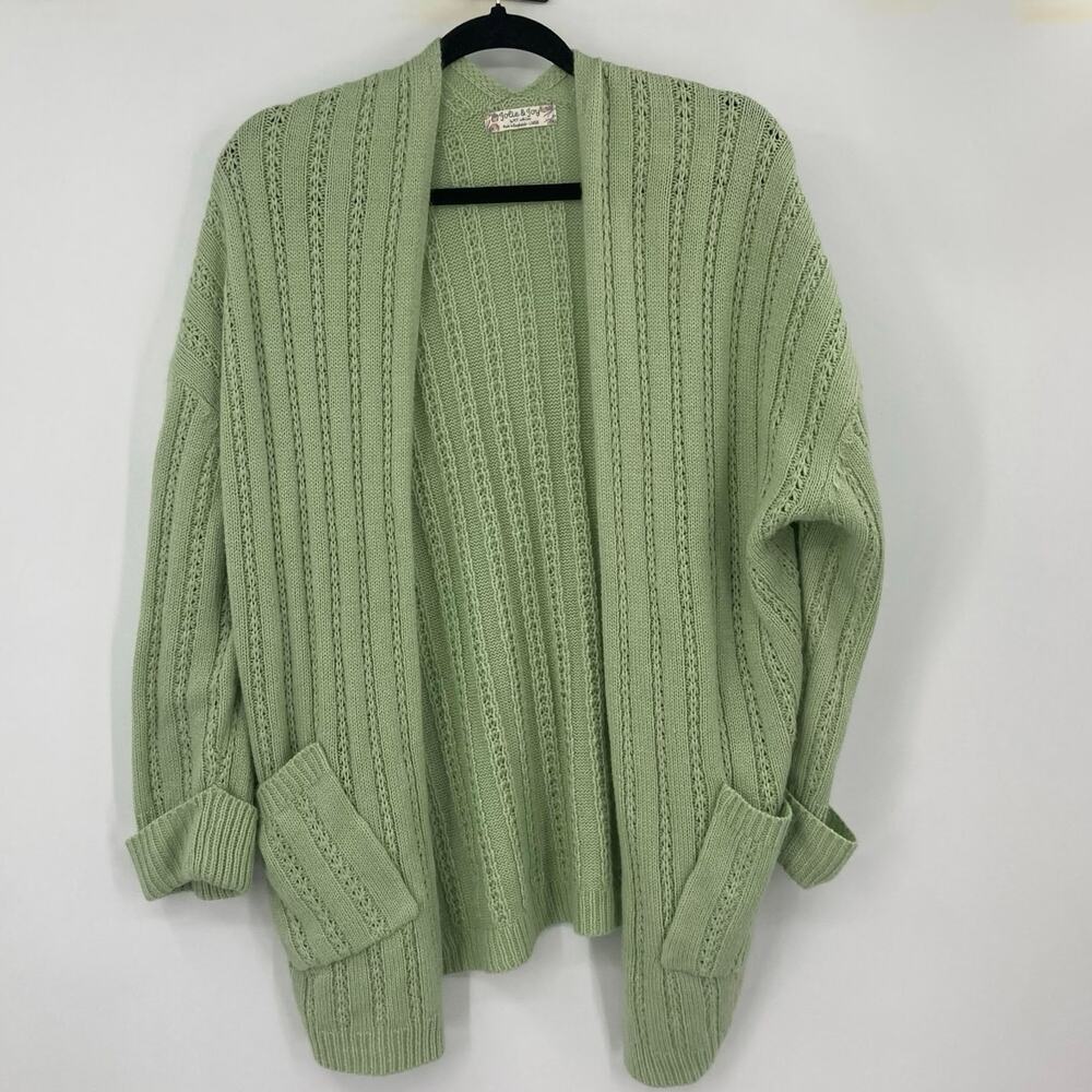 Jolie & Joy Pastel Knit Cardigan Sweater Slouchy Open Pockets Large Easter